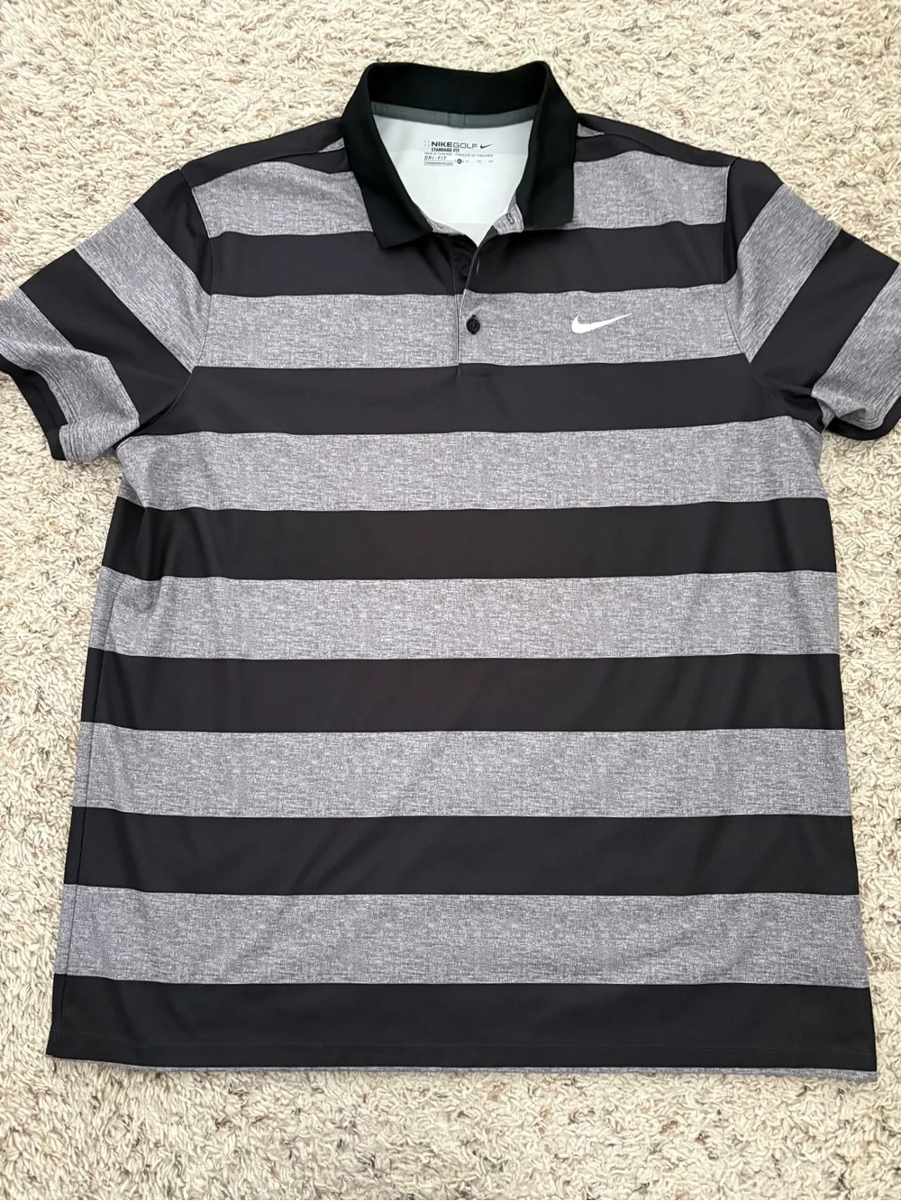 Sz XLNike Golf Standard Fit Dri-Fit Black And Grey Striped Short Sleeve Polo